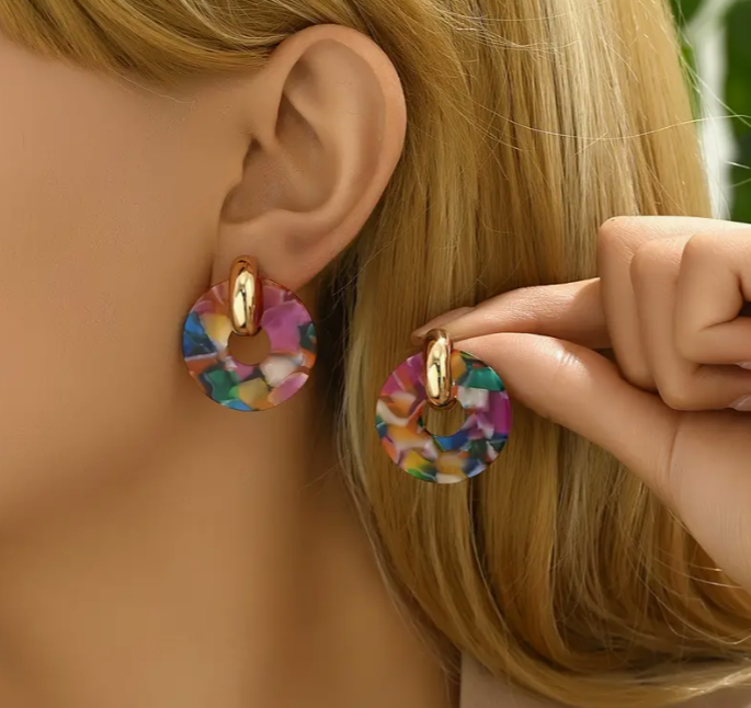 Elegant Style Dangle Earrings, Vibrant Color Round Acetate Drop Earrings