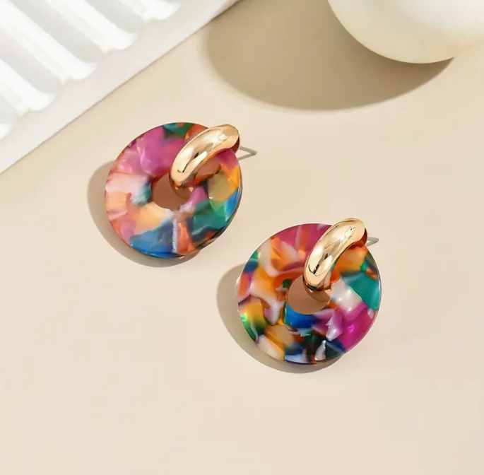 Elegant Style Dangle Earrings, Vibrant Color Round Acetate Drop Earrings